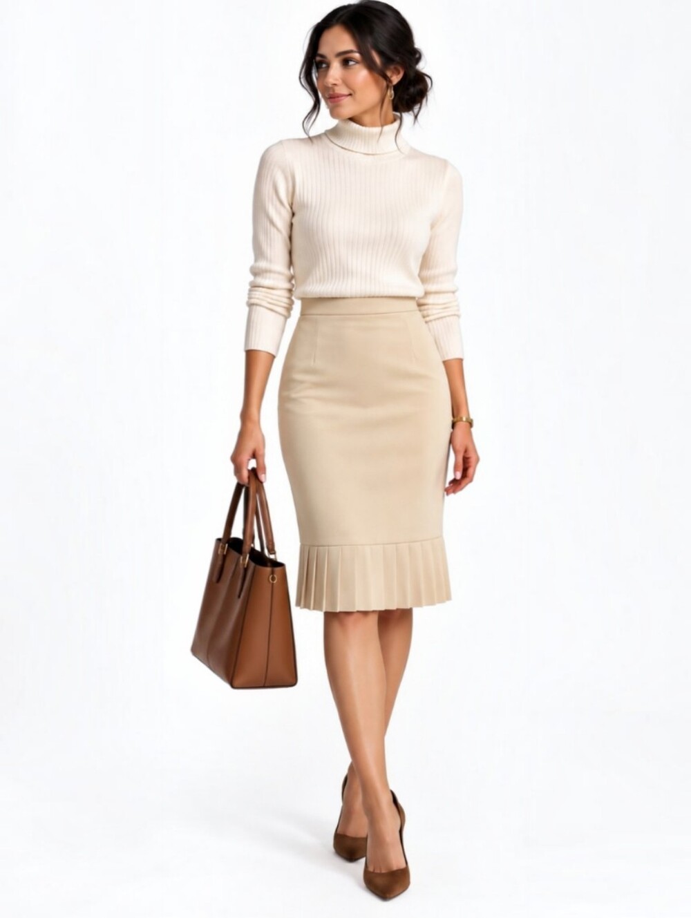 Karen Scott Ivory Crepe Pleated Hem Skirt | Size 12